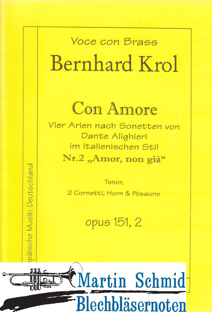 Martin Schmid Blechblﾃ､sernoten Arie Nr.2 Amor, non gia (Tenor.2Trp/Zinken. purchase online